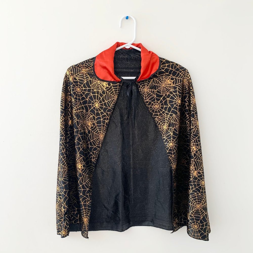 Boy's Vampire Black Red Cape Spiderweb Halloween